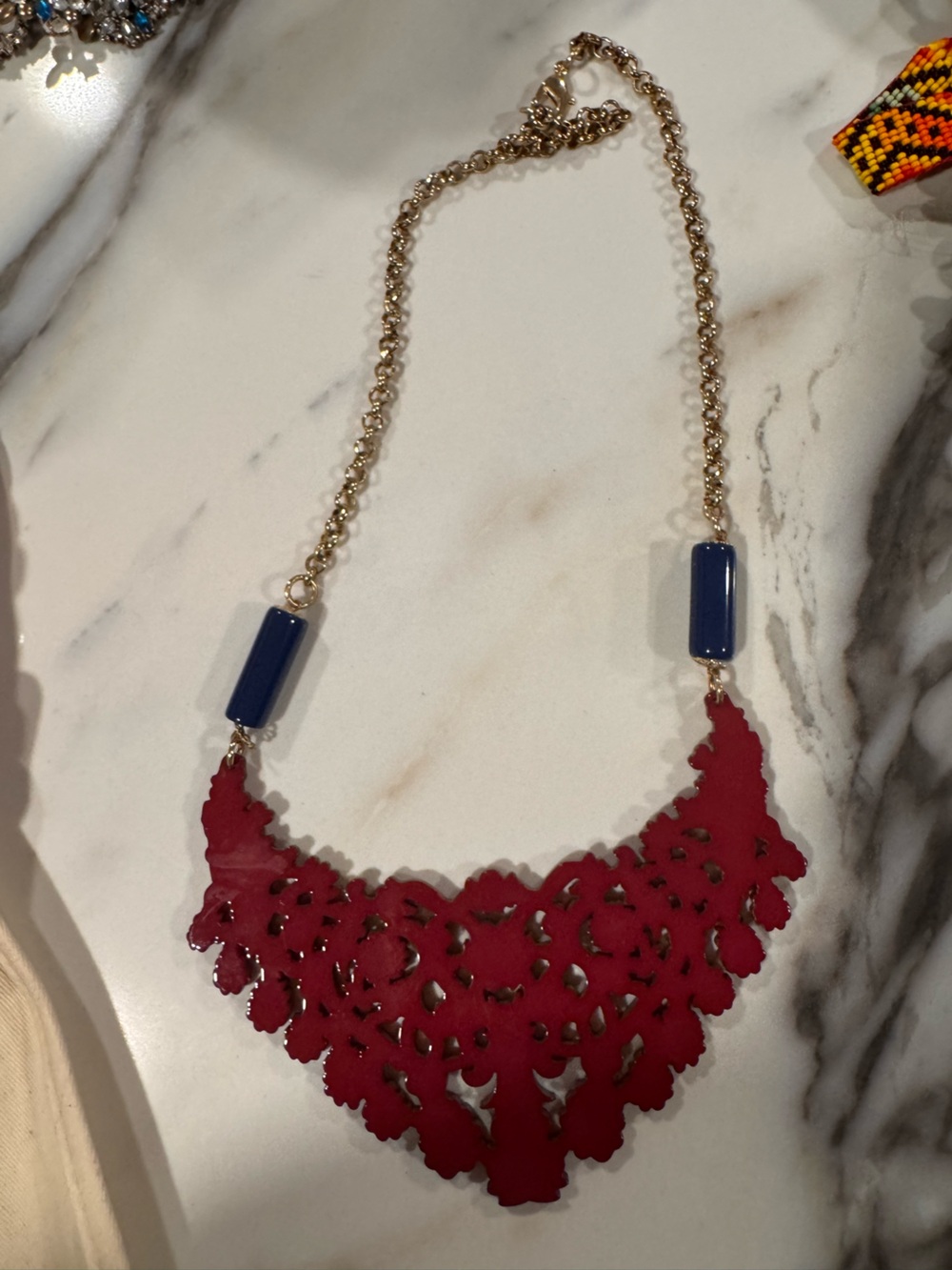 Maroon Filigree Pendant Necklace with Navy Accents - lot of all 4 necklaces